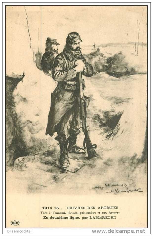 carte postale ancienne GUERRE 1914-18. Oeuvres des Artistes tués. En deuxième ligne par Lambrecht