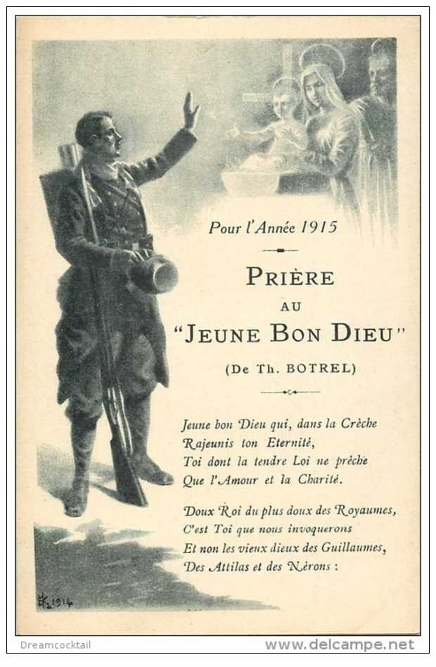 GUERRE 1914-18. Prière au Jeune Bon Dieu par Botrel. Carte double