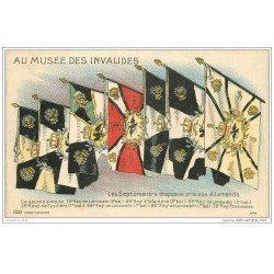 carte postale ancienne Guerre 1914-18. Sept premiers DRAPEAUX pris aux Allemands