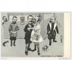 carte postale ancienne HUMORISTIQUE MILITAIRE. Invitation à la Valse. Caricature vers 1900