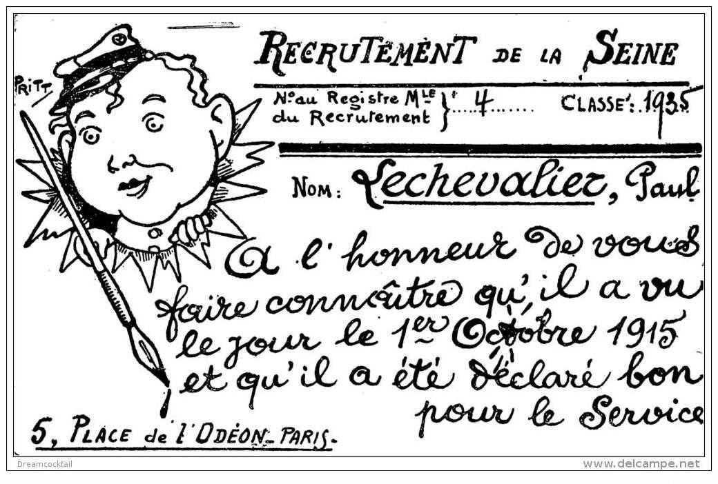 HUMORISTIQUE MILITAIRE. Recrutement de la Seine pour Lechevalier 5 Place de l'Odéon Classe 1935 par Pritt
