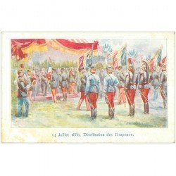 carte postale ancienne MILITAIRES. 14 Juillet 1880 distribution des Drapeaux