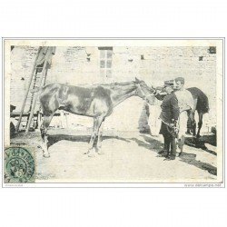 carte postale ancienne MILITARIA. Grandes Manoeuvres de l'Ouest 1905. Un Cavalier et Soigneur