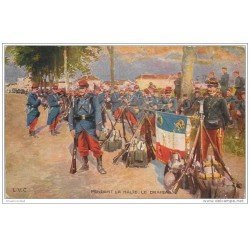 carte postale ancienne MILITARIA. L'Infanterie pendant la Halte, le Drapeau. Biscuit Olibet