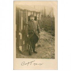 carte postale ancienne Photo carte postale MILITAIRE. Soldat Poilu de Garde 1914 15 Photographe rue Corbeau à Paris 10