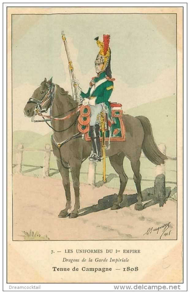 carte postale ancienne UNIFORMES. Dragons Garde Impériale en 1808.