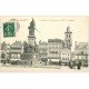 carte postale ancienne 02 SAINT-QUENTIN. Grand Place, Monument et Beffroi 1907. Café du Midi et Papeterie