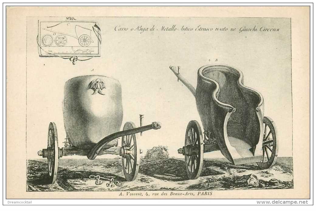 carte postale ancienne TRANSPORTS. Char Romain 4 rue des Beaux-Arts à Paris. Carro o Bigadi metallo Antico