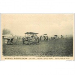 carte postale ancienne AVIATION. Aérodrome de Port-Aviation 91. Trois appareils Goupy et un Farman.