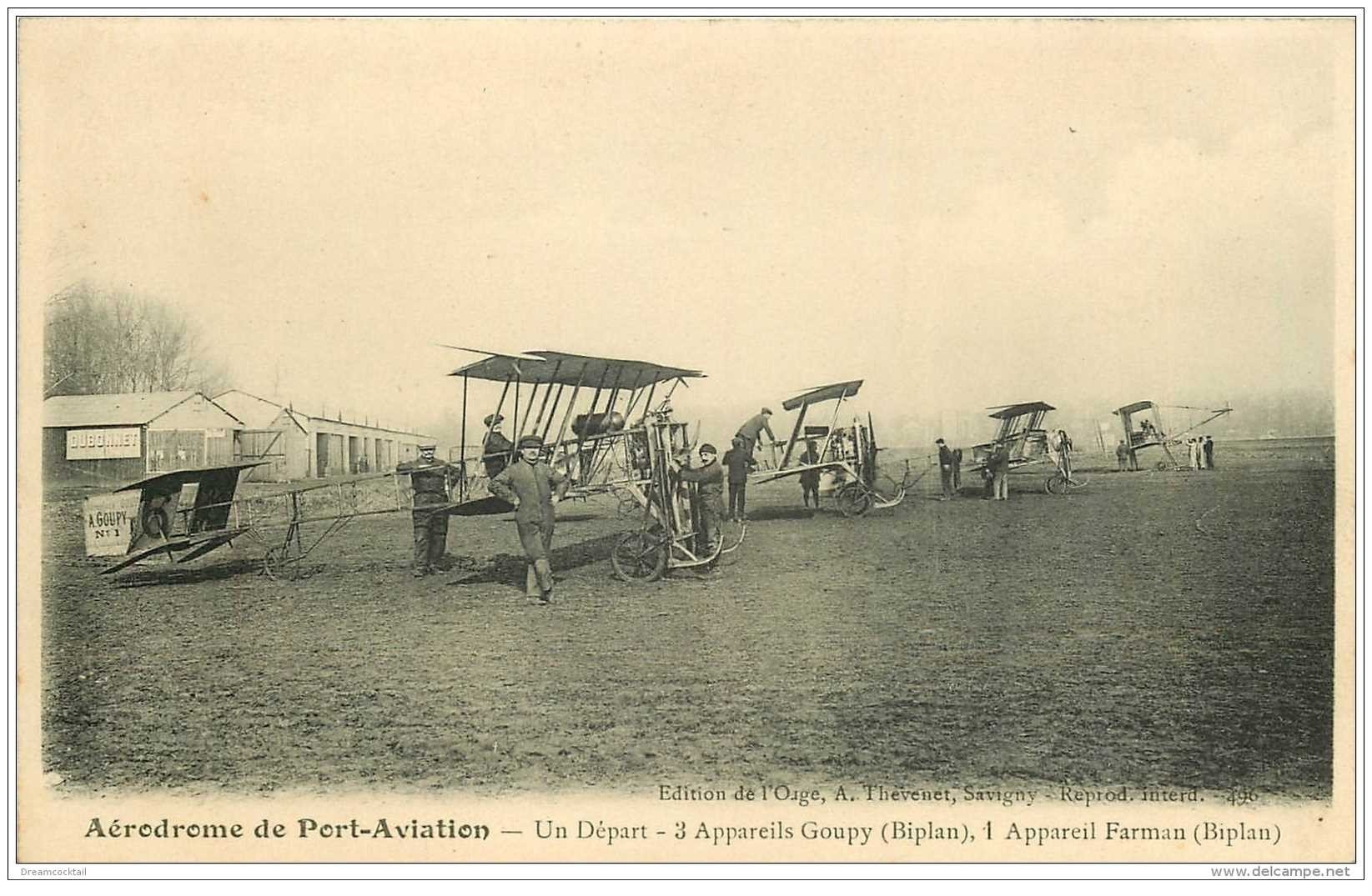 AVIATION. Aérodrome de Port-Aviation 91. Trois appareils Goupy et un Farman.