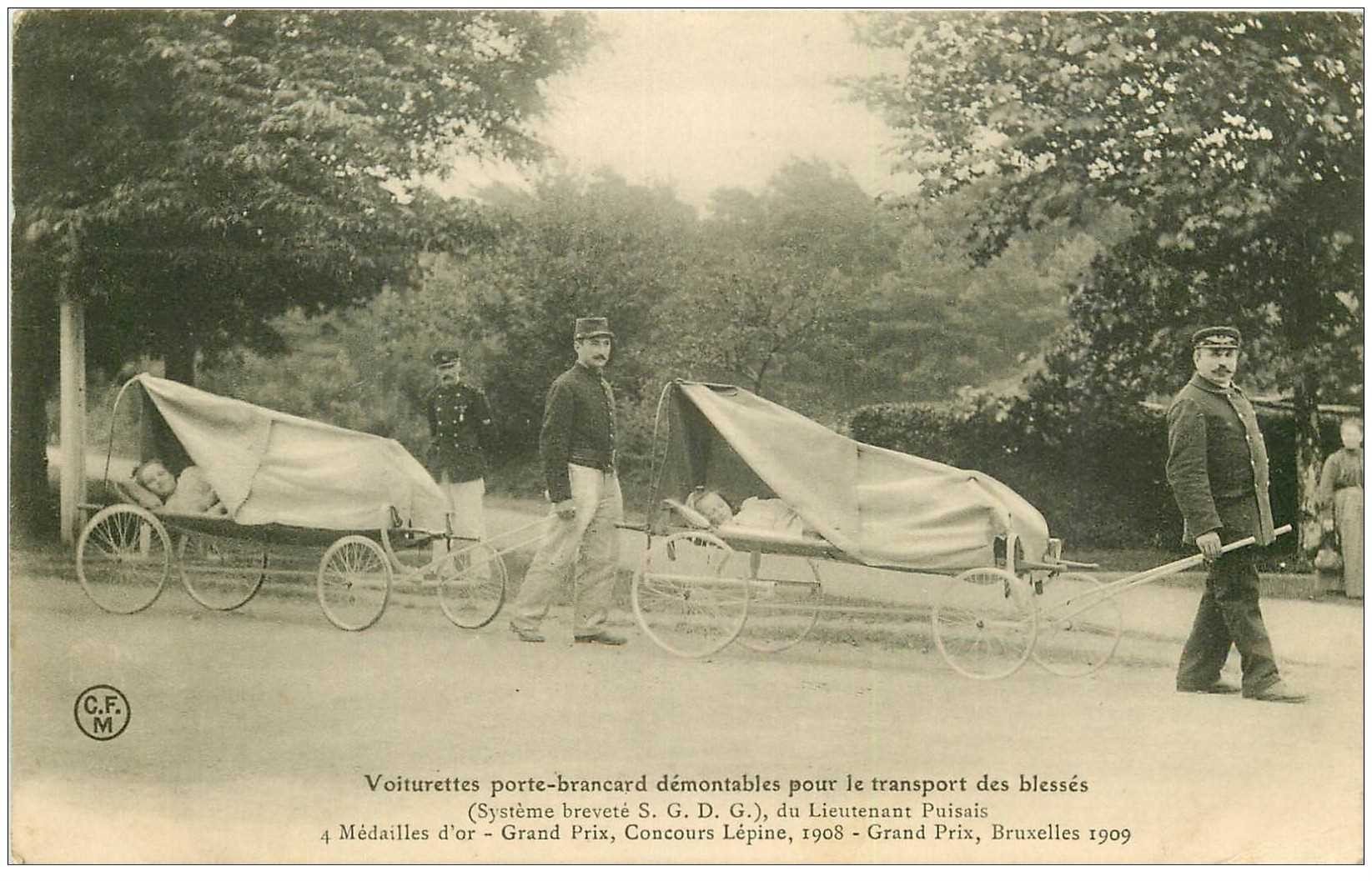 TRANSPORTS MILITAIRES. Voiturette porte brancard démontables pour les Blessés