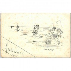 carte postale ancienne METIERS DE LA MER. Pêches et Poissons. La recherche des Crustacés.