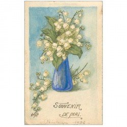 Superbe. carte peinte à la main représentant un vase et Fleurs par Moussoy 1918