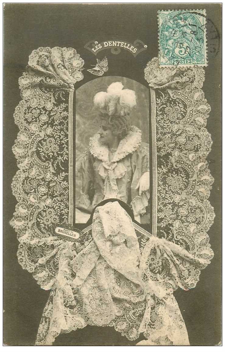 carte postale ancienne BERGERET illustrateur les Dentelles. Point de Bruxelles 1903