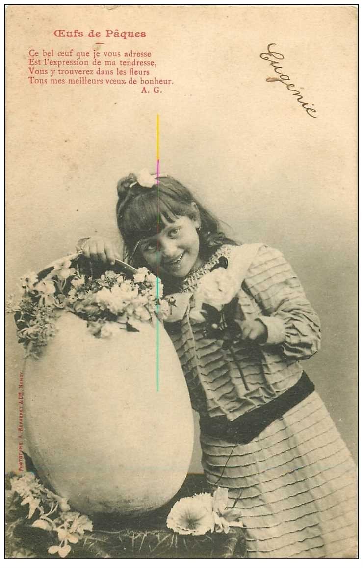 carte postale ancienne BERGERET Illustrateur. Eugénie et les Oeufs de Pques 1904