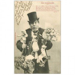 carte postale ancienne BERGERET. Les Etrennes 1903 timbre manquant