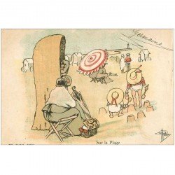 carte postale ancienne Carte Postale Fantaisie Illustrateur GUILLAUME Timbre 1 centime sur la Plage