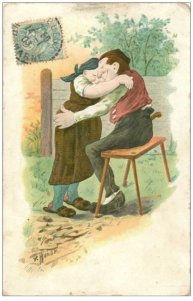 carte postale ancienne Carte Postale Fantaisie Illustrateur HUHER un moment de Tendresse 1907