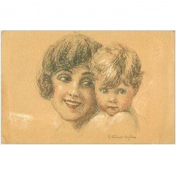 carte postale ancienne Carte Postale Fantaisie Illustrateur Vincent ANGLADE une Mère et son Enfant comme un fusain...