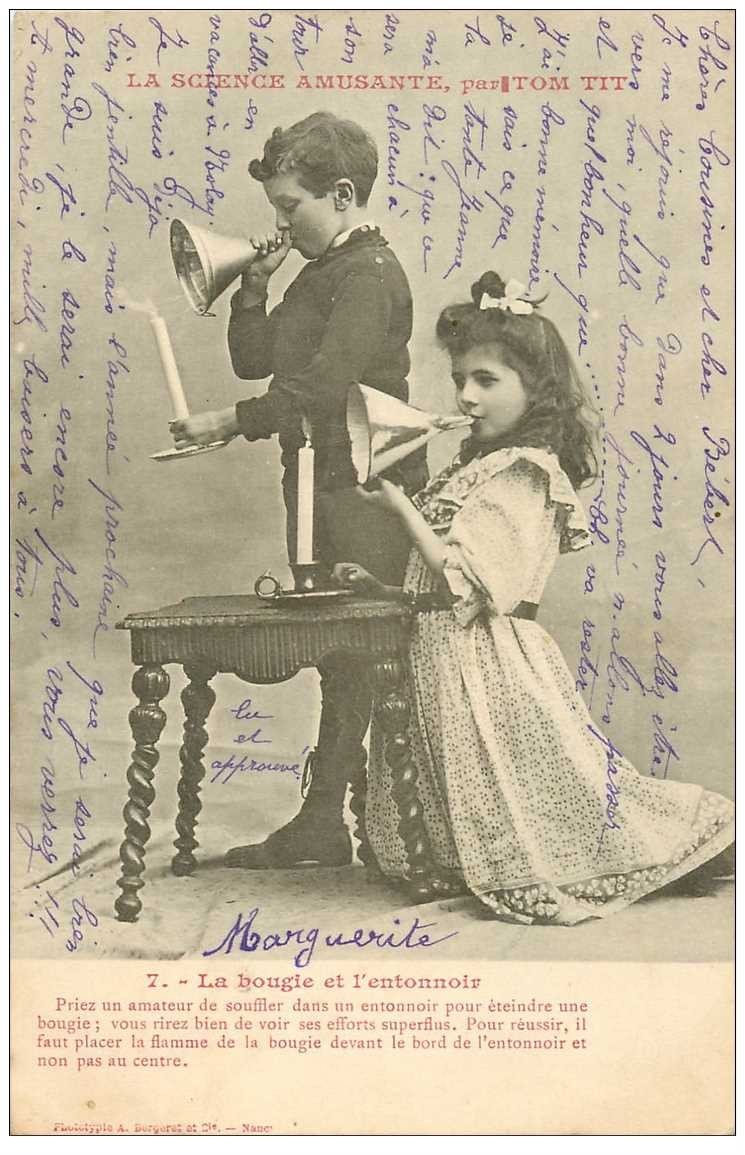 carte postale ancienne Illustrateur BERGERET. La Bougie et l'entonnoir. Marguerite 1902
