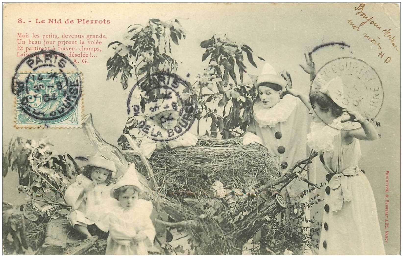 carte postale ancienne Illustrateur BERGERET. Le Nid de Pierrot 1904