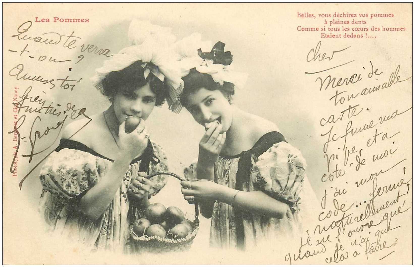 carte postale ancienne Illustrateur BERGERET. Les Pommes 1904
