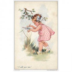 carte postale ancienne ILLUSTRATEURS. Fillette sauvant un Papillon par Bisly