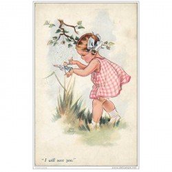 carte postale ancienne ILLUSTRATEURS. Fillette sauvant un Papillon par Bisly