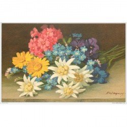 carte postale ancienne ILLUSTRATEURS. Un bouquet de Fleurs par Awagnery 1933