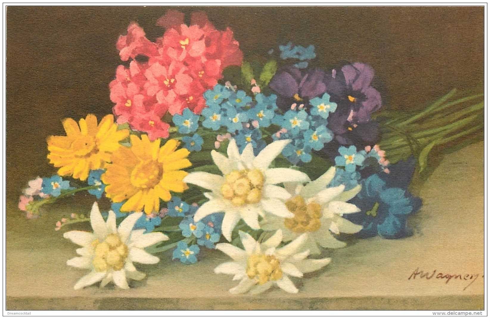 carte postale ancienne ILLUSTRATEURS. Un bouquet de Fleurs par Awagnery 1933