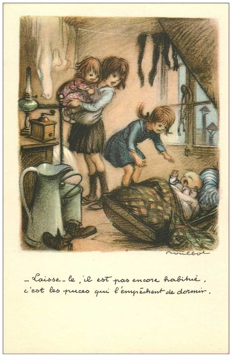 carte postale ancienne POULBOT illustrateur. Les puces et le Bébé