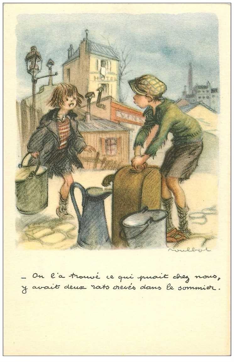 carte postale ancienne POULBOT illustrateur. Les rats crevés sous le sommier...