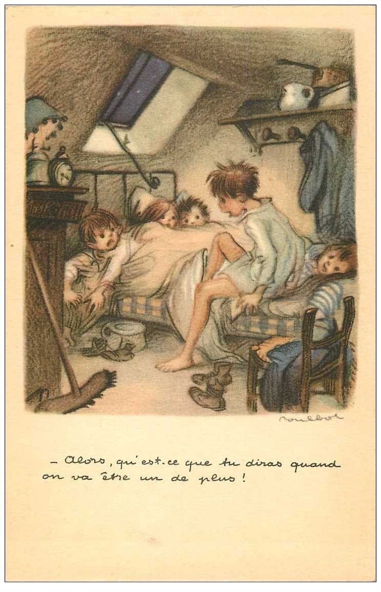 carte postale ancienne POULBOT illustrateur. Tous dans un taudis...