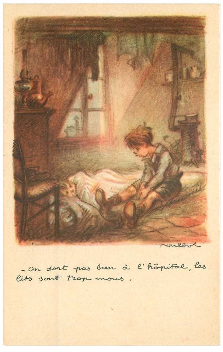 carte postale ancienne POULBOT. Ligue contre le Taudis à l'Hôpital les lits sont trop mous...