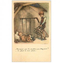 carte postale ancienne POULBOT. Ligue contre le Taudis. Il pleut à ma place...