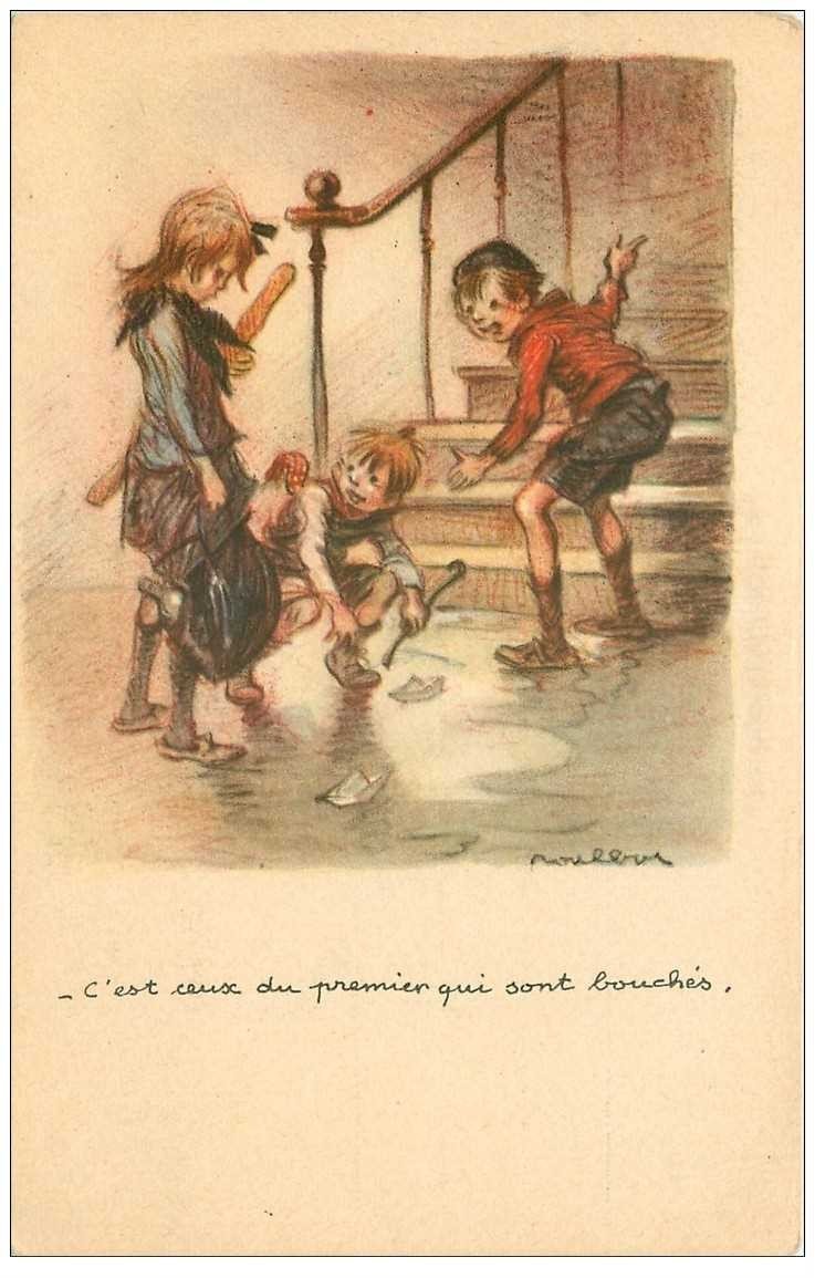 carte postale ancienne POULBOT. Ligue contre le Taudis. Les wc du premier bouchés...