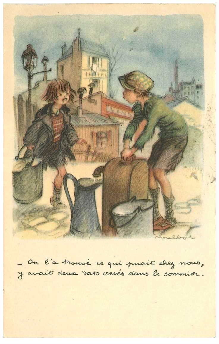carte postale ancienne POULBOT. Ligue contre le Taudis. On a trouvé deux rats crevés...