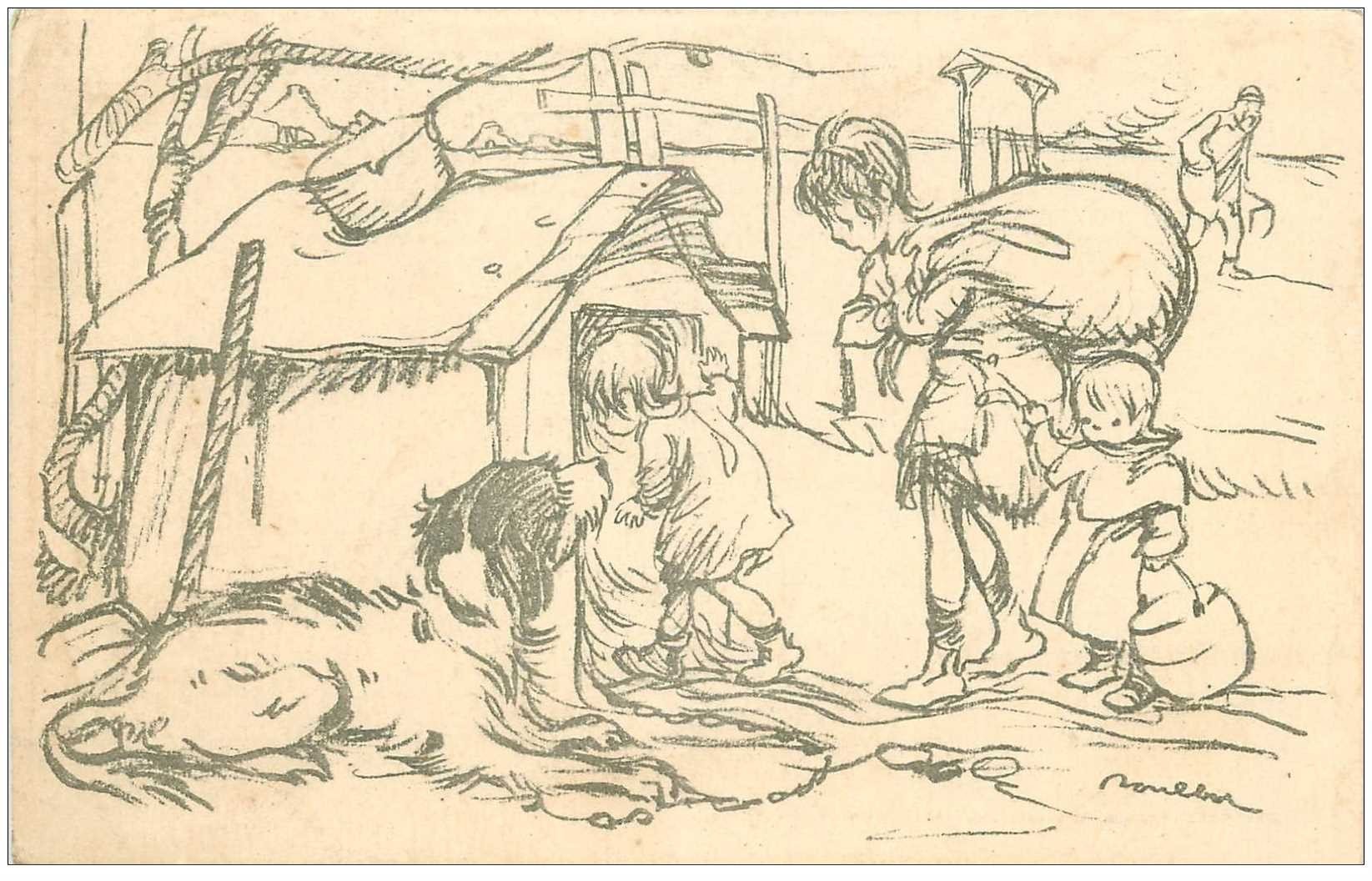 carte postale ancienne POULBOT. On aménage dans la niche du Chien...