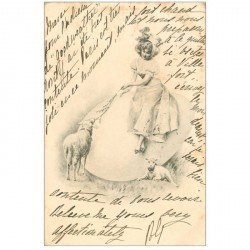 carte postale ancienne RAPHAEL KIRCHNER. Elégante sur un Oeuf avec Agneaux. Collection M.M Vienne 1901