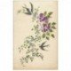 Superbe carte peinte à la main d'Hirondelles et Fleurs 1917