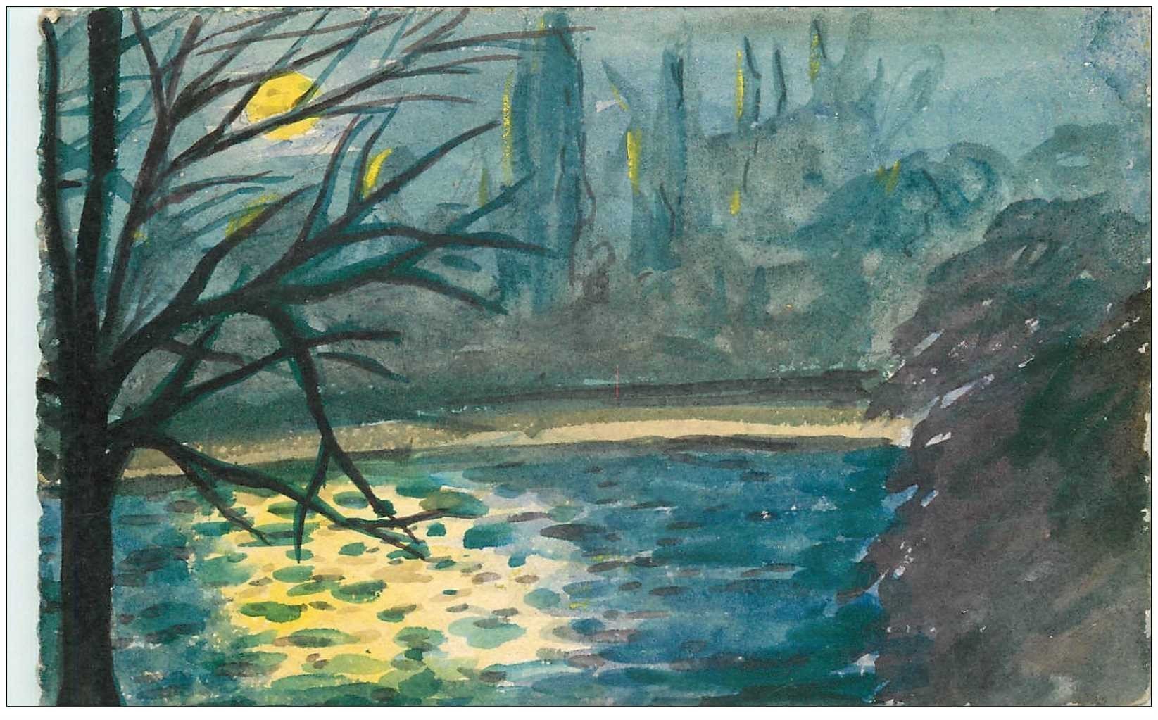 Véritable carte peinte à la main sur papier à dessin de luxe. Non signée