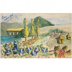 Carte postale signée peinte à la main par un certain Lacroix agé de 15 ans 1946