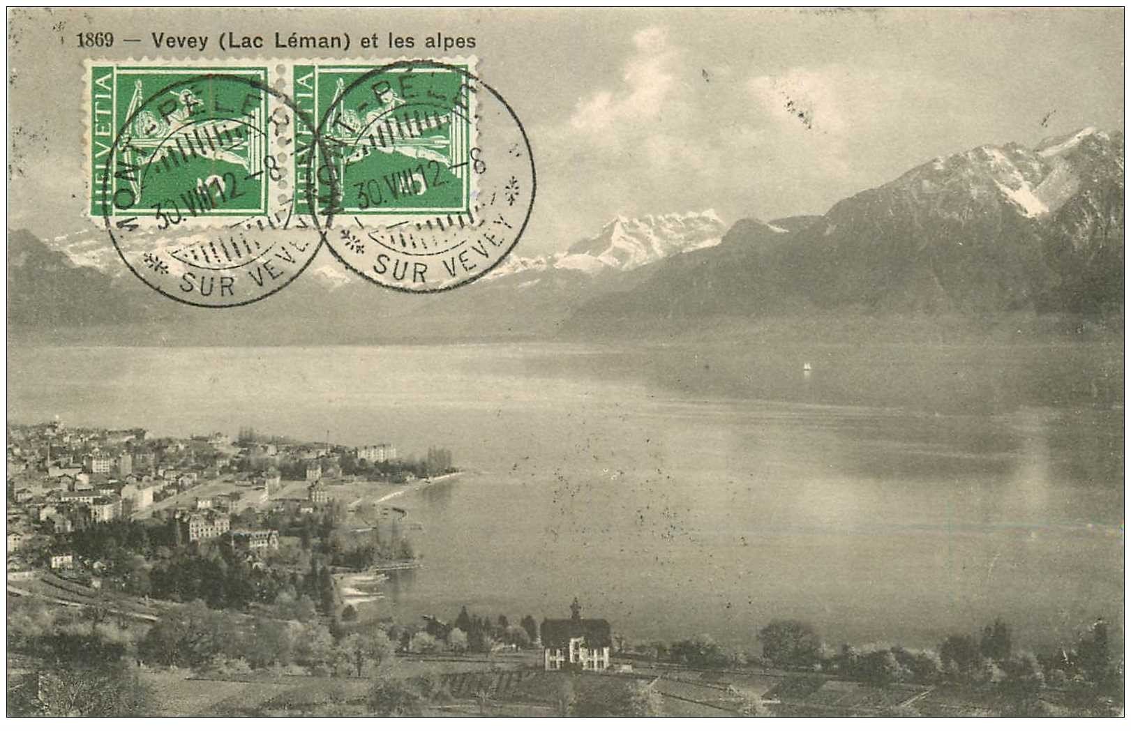 SUISSE. Vevey Lac Léman et les Alpes 1912