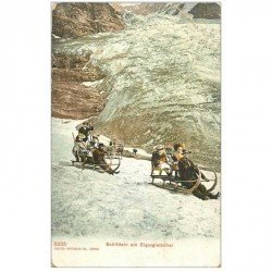 Suisse. Schlittein am Eigergletscher 1907 la Luge ou traineau