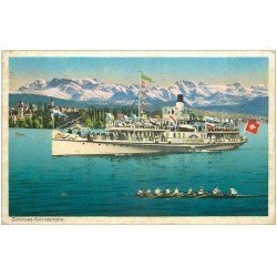Suisse. ZURICH. Salondampfer Zürichsee 1928 bateau à auges et Sportifs Rameurs