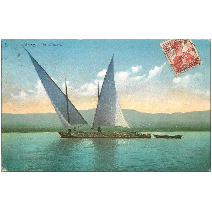 Photo Vintage Lac Léman – Barque Près De Montreux, Tirage Albuminé Photochrom, 1896