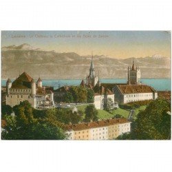 Suisse. LAUSANNE. Château Cathédrale et Alpes de Savoie (coupure 1mm)