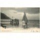 SUISSE. Coucher de Soleil sur le Lac Léman et barque de Pêcheurs 1907