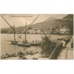 SUISSE. Montreux Clarens le Quai 1913 Ouvriers sur Barque