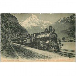 SUISSE. Gotthardexpress bei Flüelen mit Briestenstock 1908. Train et Locomotive à vapeur